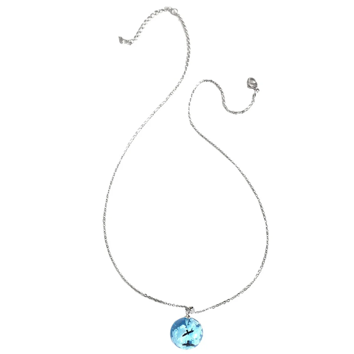 

Short Silver Lovely Bird Clouds Pattern Necklace Simple Durable Lightweight Jewelry for Women Moon Design Necklace