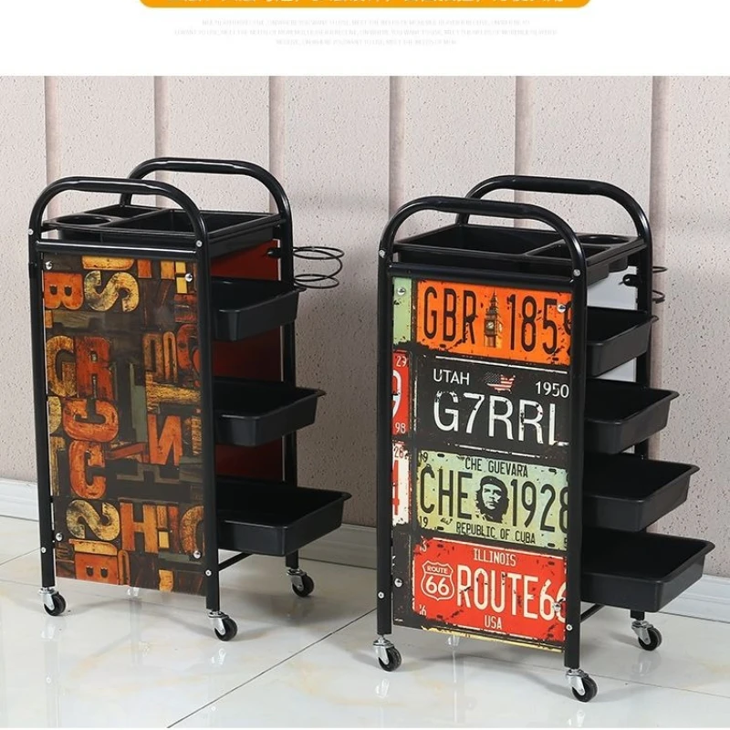 `Salon Trolley Salon Furniture Retro Hairdressing Cart, Hair Salon Handcart, Bar Cart for Beauty Perm Dyeing Tool Storage`