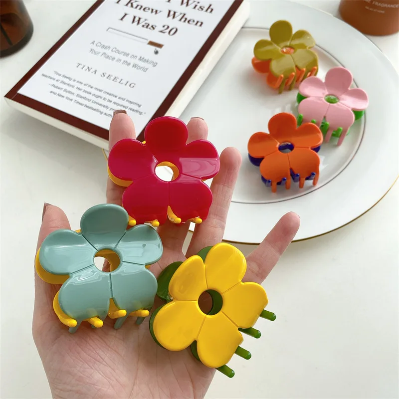 

New Flower Hair Claw Acetate Floral Geometric Small Size Colorful Clamps Grab Shark Clip Ins Sweet Korean Hair Accessories Women