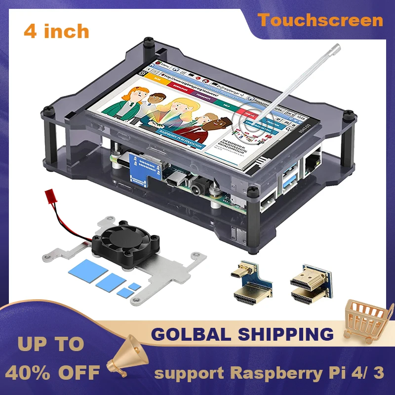 

Raspberry Pi Touch Screen 4 Inch 800*480 LCD HDMI-compatible IPS Display With Acrylic Case Fan for Raspberry Pi 4 3 Touchscreen