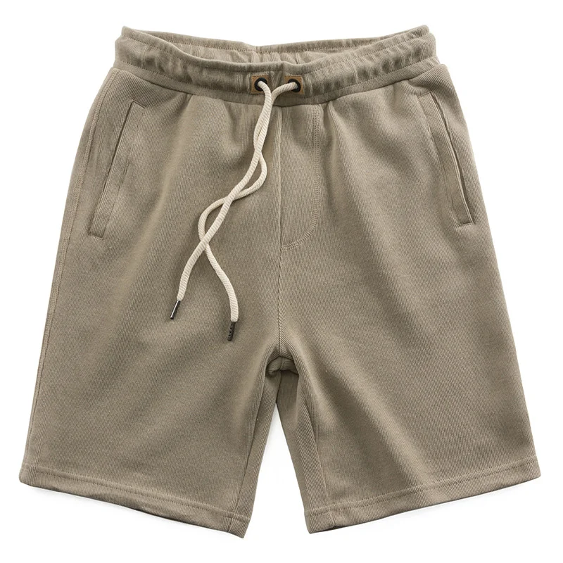 Japanese Knitted Four-Part Men's Summer Casual Sports Shorts Elastic Waist Retro Loose Straight Beach Five-Part Pants