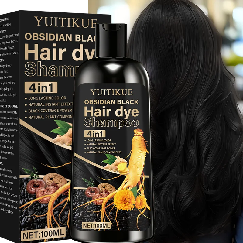 Immagine 3: Shampoo colorante per capelli neri ossidiana 4 in 1, colore a lunga durata, effetto istantaneo naturale, copertura nera, ingredienti vegetali naturali