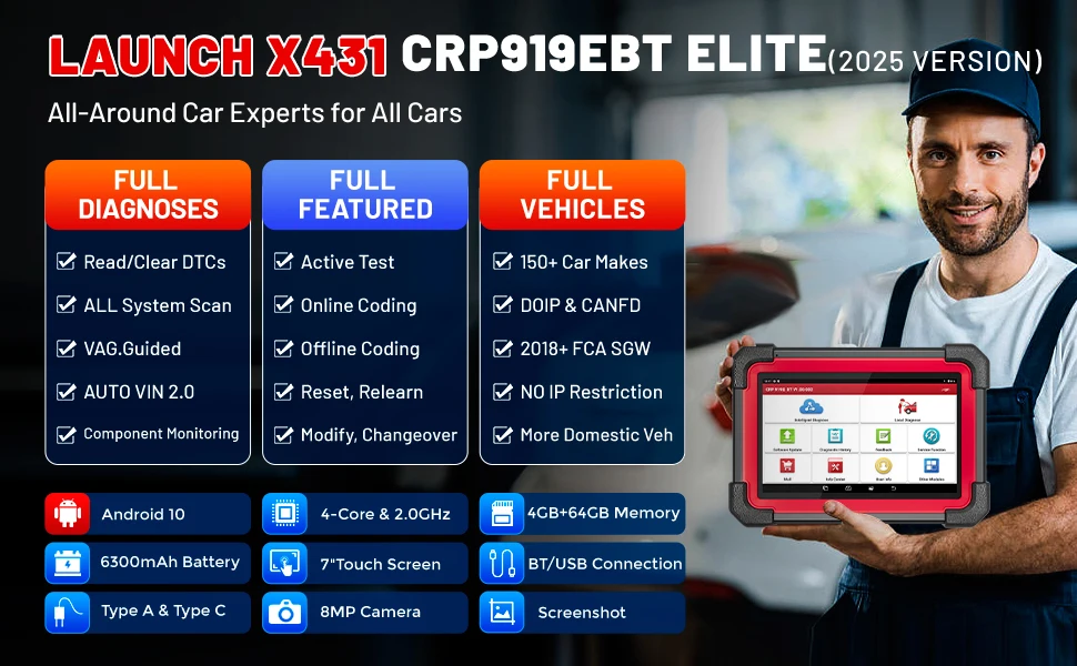 LAUNCH X431 CRP919E BT Auto-Diagnosegerät OBD2-Scanner Alle-System-Diagnosewerkzeug ECU-Codierung Bidirektionales Scan-Tool Unterstützt CANFD DOIP 2 Jahre Kostenlose Aktualisierung – Detail 3