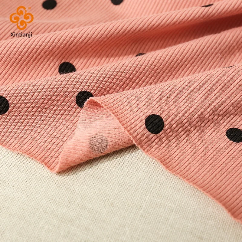 Summer Fashion Stretchy Dot Rib Printed Cotton Sewing Knit Fabric By Half Yards Dress,T-shirt Jersey Material  45*135cm YHTJ0050