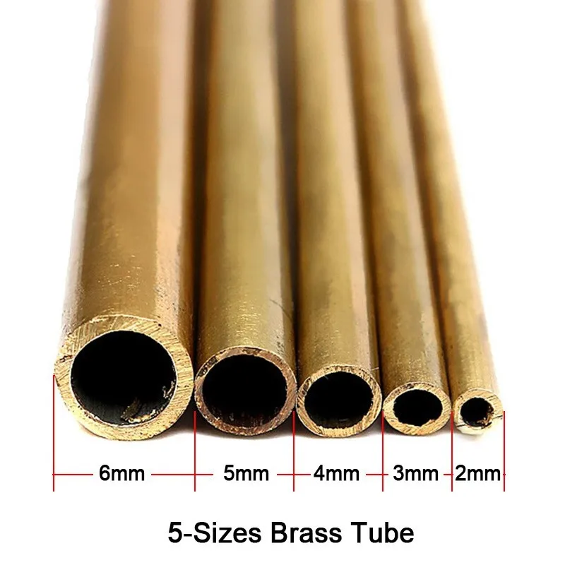 Tabung Kuningan DIY, pipa kuningan Diameter bulat 2/3/4/5/6/7/8/9/10/12mm panjang 300mm 0.5mm batang kuningan dinding, alat pemotong model
