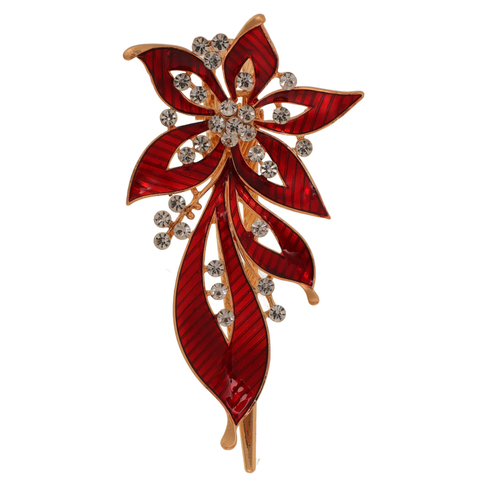 

Alloy Hairpin Leaf Shape Red Rhinestone Hair Clip Elegant Hair Accessories for Women Ladies Wedding Birthday Hairpin