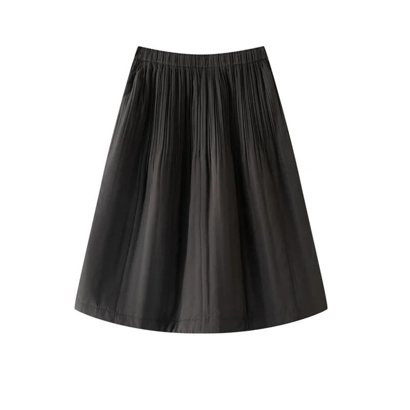 Miyake Fold 2025 Autunno/Inverno New Fold Tinta unita Mezza gonna spessa Donna Versatile A-line in cotone Gonna di media lunghezza a pieghe