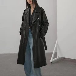 Quilted Jacket Women High Quality Vegetable Tanned Sheepskin Loose Profile Zipper Locomotive Genuine Leather Long Trench Coat