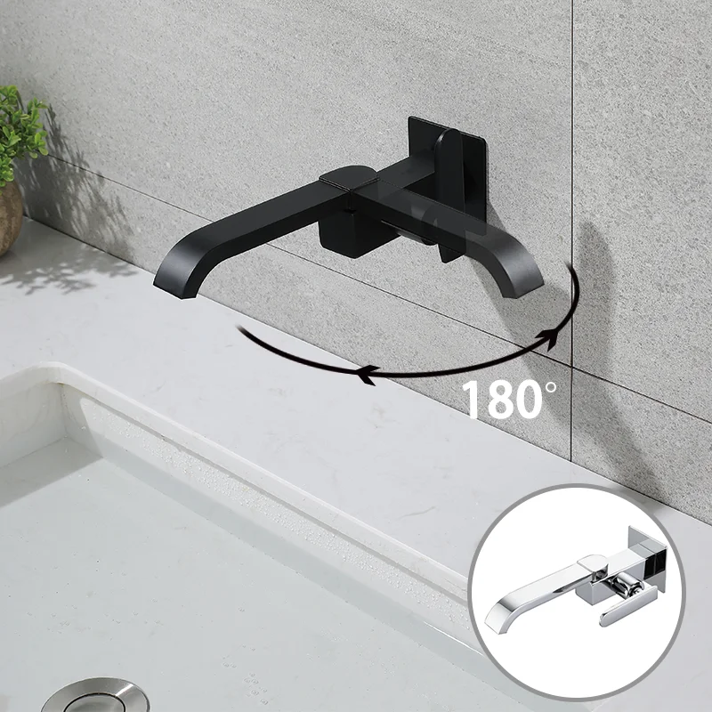 Bathroom Faucet Solid Brass Wash Basin Faucet Sinlge Cold Water Outdoor Bibcock Swivel Spout Wall Mounted Sink Tap Chrome Black