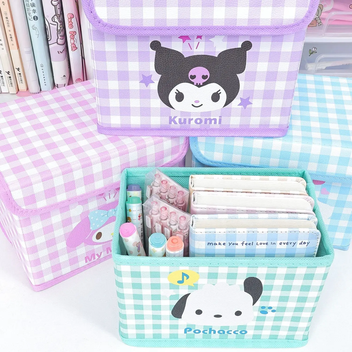 Scatola portaoggetti pieghevole Sanrio contenitore Organizer multifunzionale in pelle scatole Organizer ad alta capacità stoccaggio di articoli vari