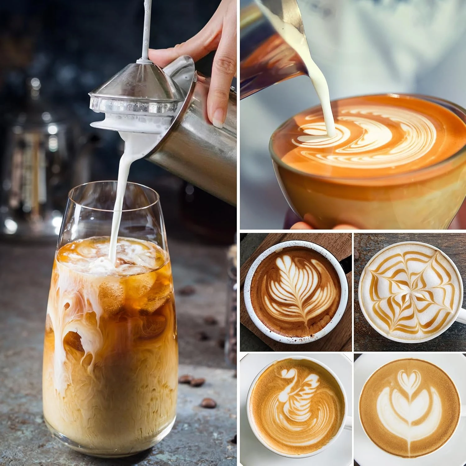 رغوة الحليب اليدوية 400 مللي 304 رغوة الحليب غير القابل للصدأ مع غطاء مقبض شبكة مزدوجة كابتشينو بارد رغوة الحليب مقشدة للقهوة