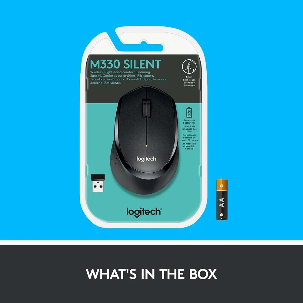 Logitech M330 Wireless Mute Mouse sem fio com nanoreceptor USB 2,4 GHz