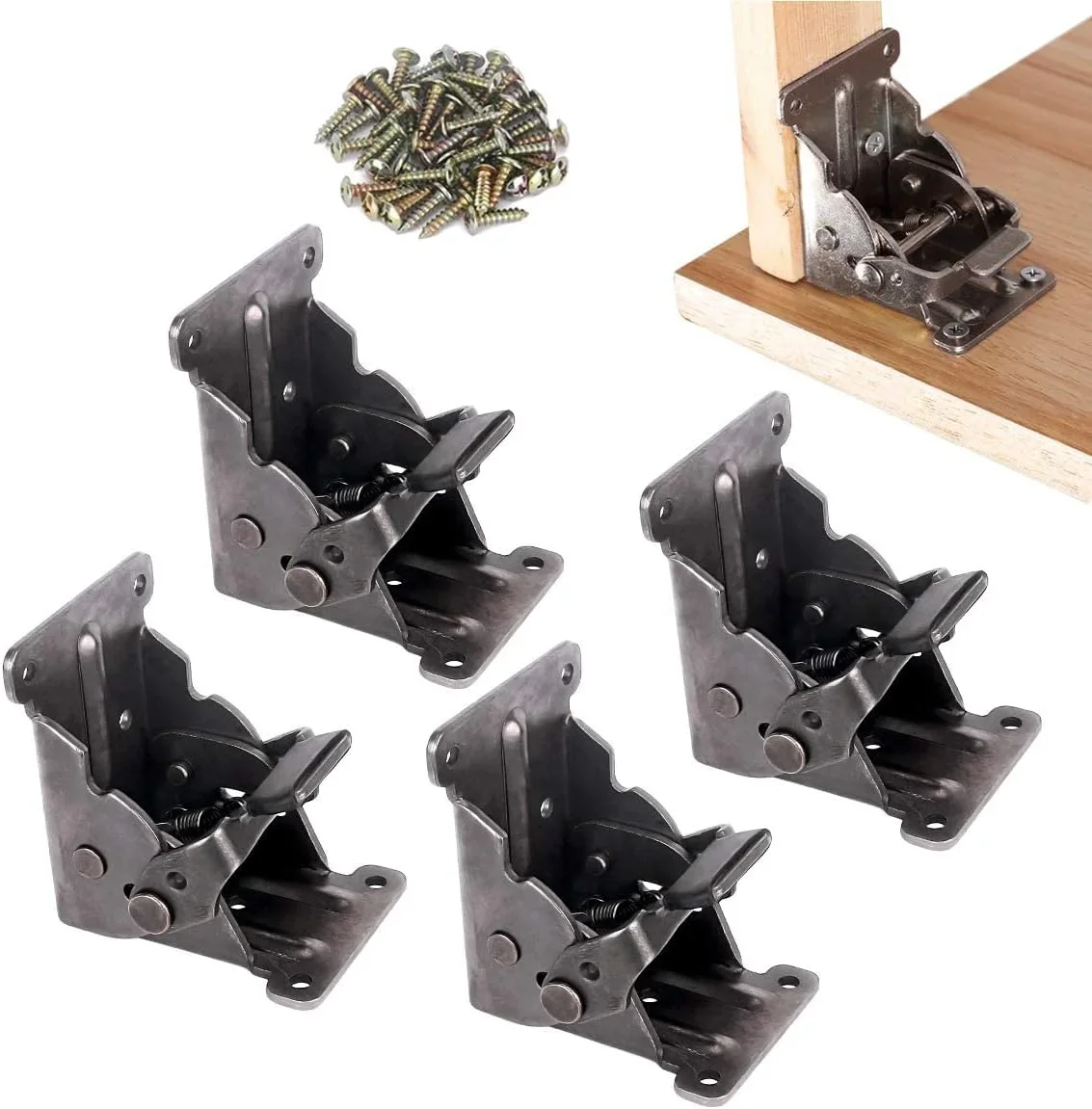 

4Pcs Folding Brackets, TopDirect Lock Extension Support Bracket Foldable Self Lock Hinges with Screws for Table Bed Leg Feet