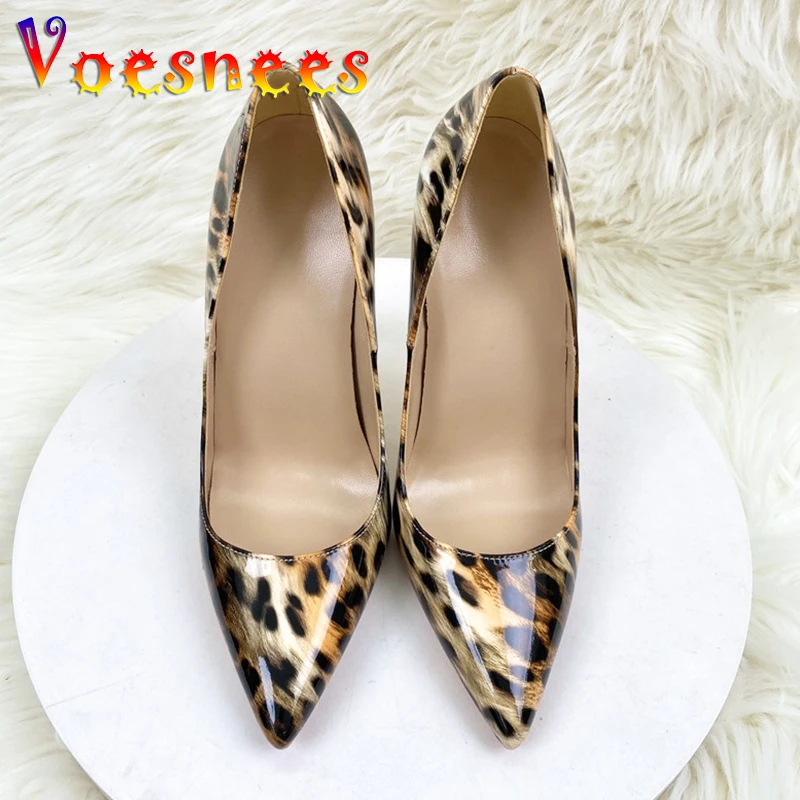 2024 New Arrival Women Stiletto Pumps Plus Size 43 Sexy Pointed High Heels Pretty Leopard Pattern Lacquer Leather Single Shoes