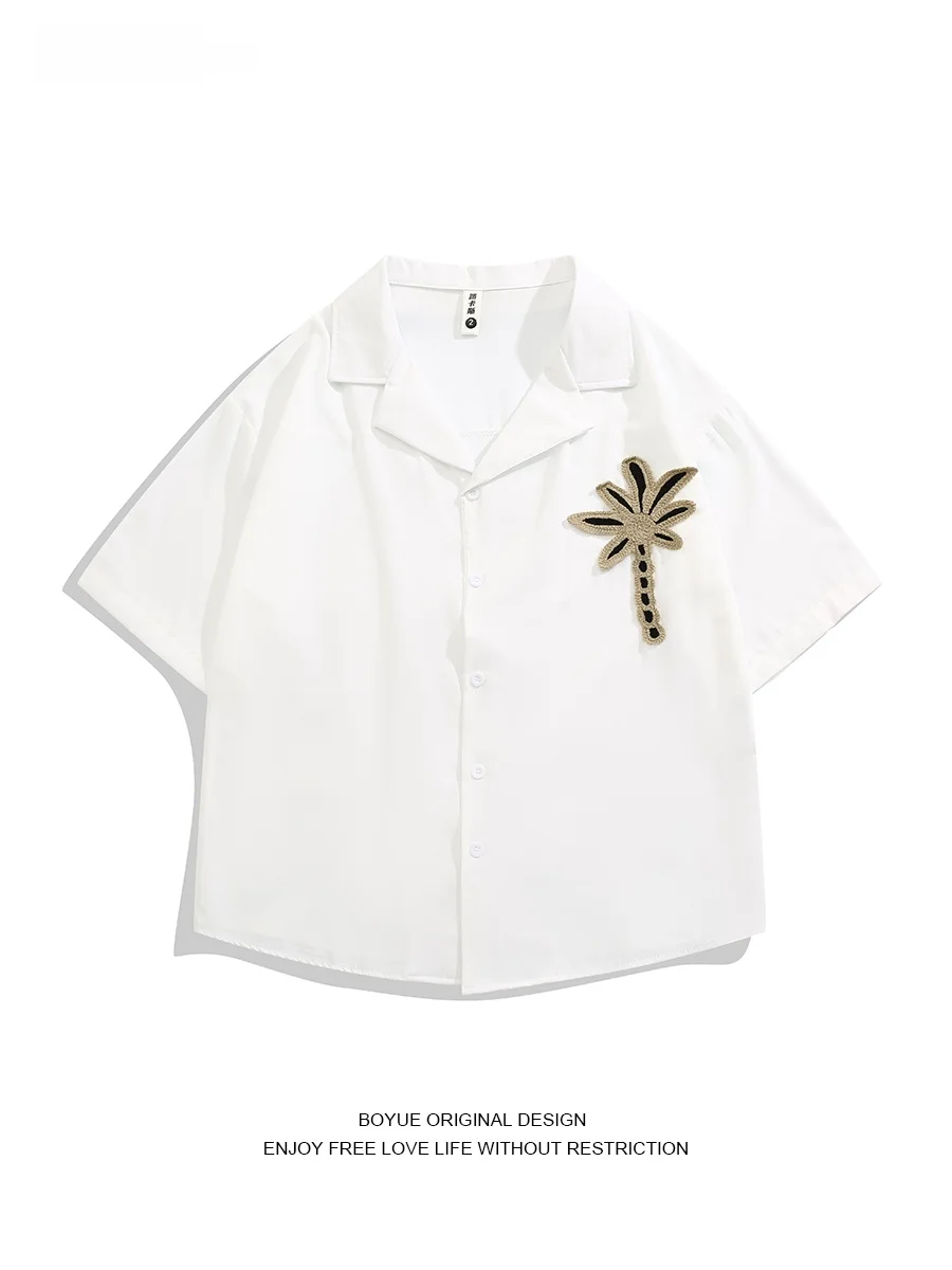 

Boyue Cuban Collar Embroidered ort Sve Casual irt Thin Summer Beach Leisure Men Women INS irt Breathable Cool Feeling