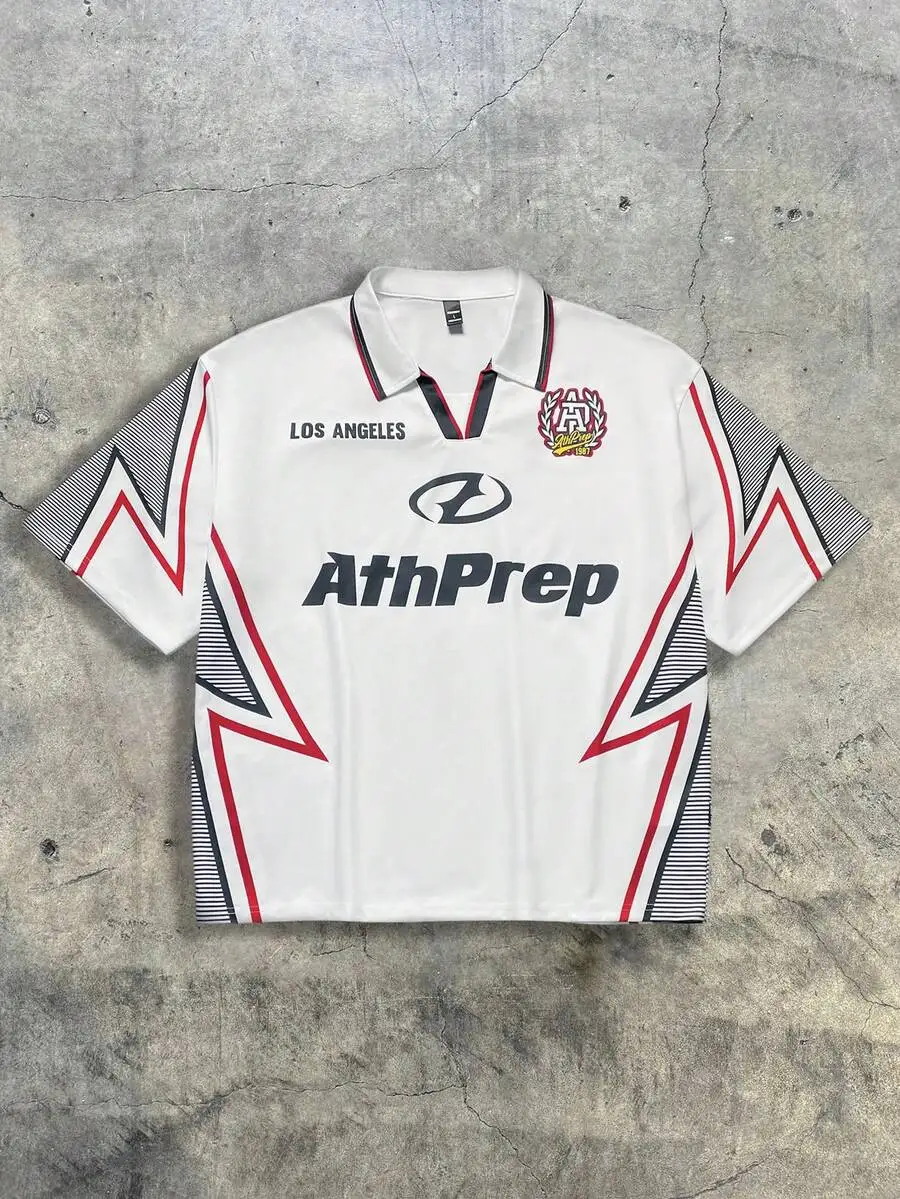 

Men's Retro Graphic Colorblock Polo Shirt with Lightning Pattern