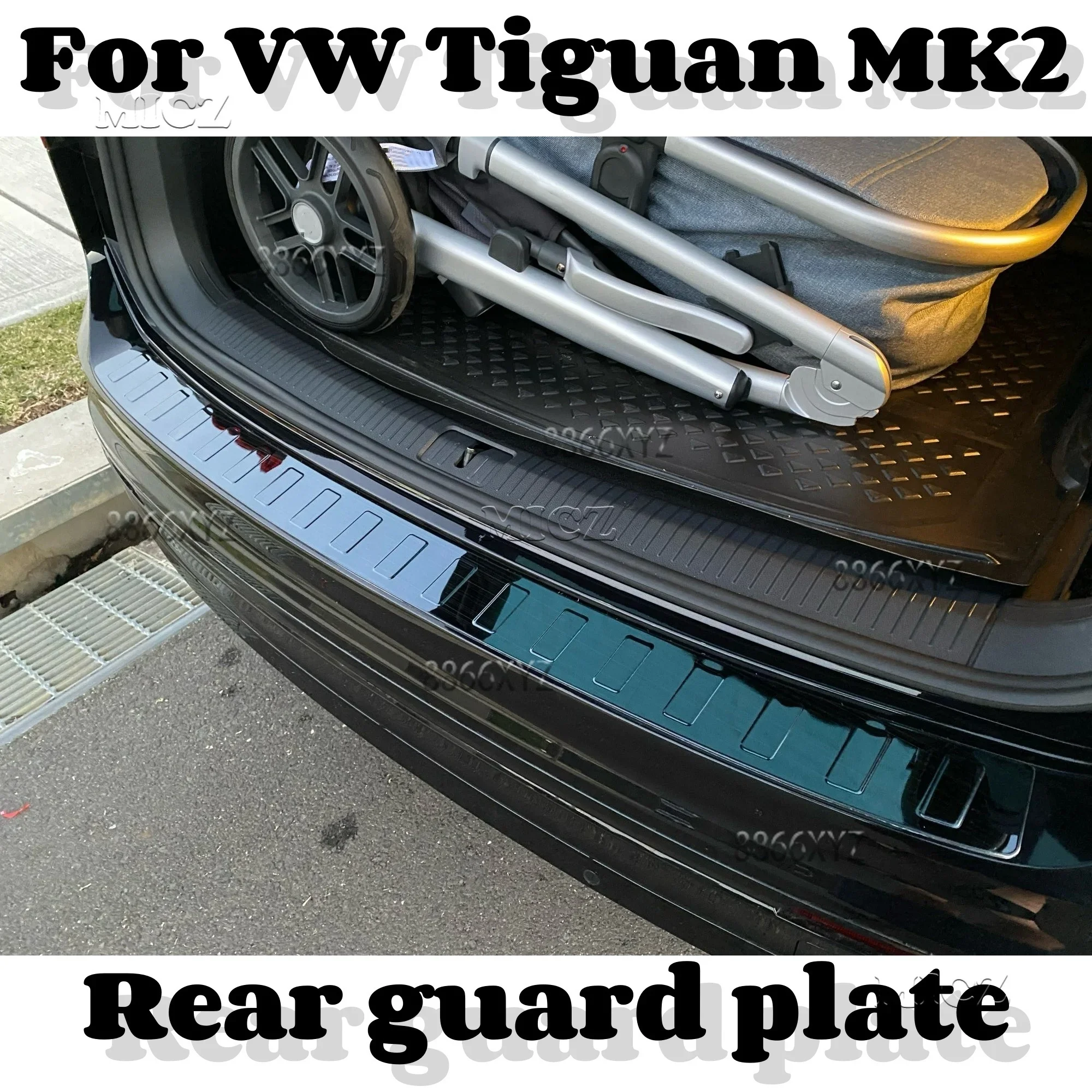 For VW Volkswagen Tiguan MK2 Rear Bumper Protector Sill Trunk Rear Guard Tread Plate Cover Trim Allspace 2017 - 2021