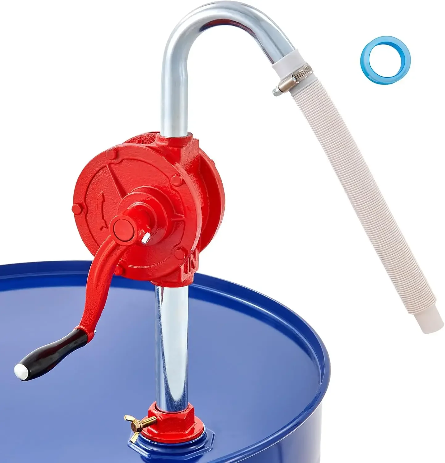 Drum Pump, 5 GPM Flow, Rotary Barrel Pump Hand Crank, Fits 5 to 55 Gallon Drums with 3-Section Suction Tube Assembly and Hose