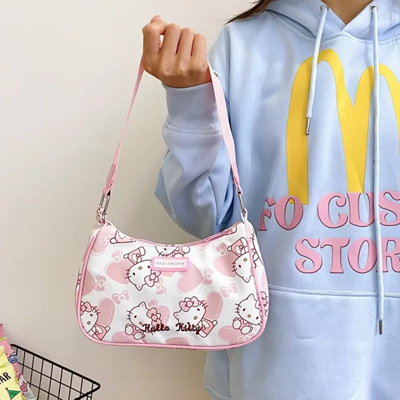 헬로 키티 애니메이션 프린트 크로스바디 백 숄더 백 만화 쿠로미 여성 패션 핸드백 가방 언더암토트 소녀 크리스마스 선물