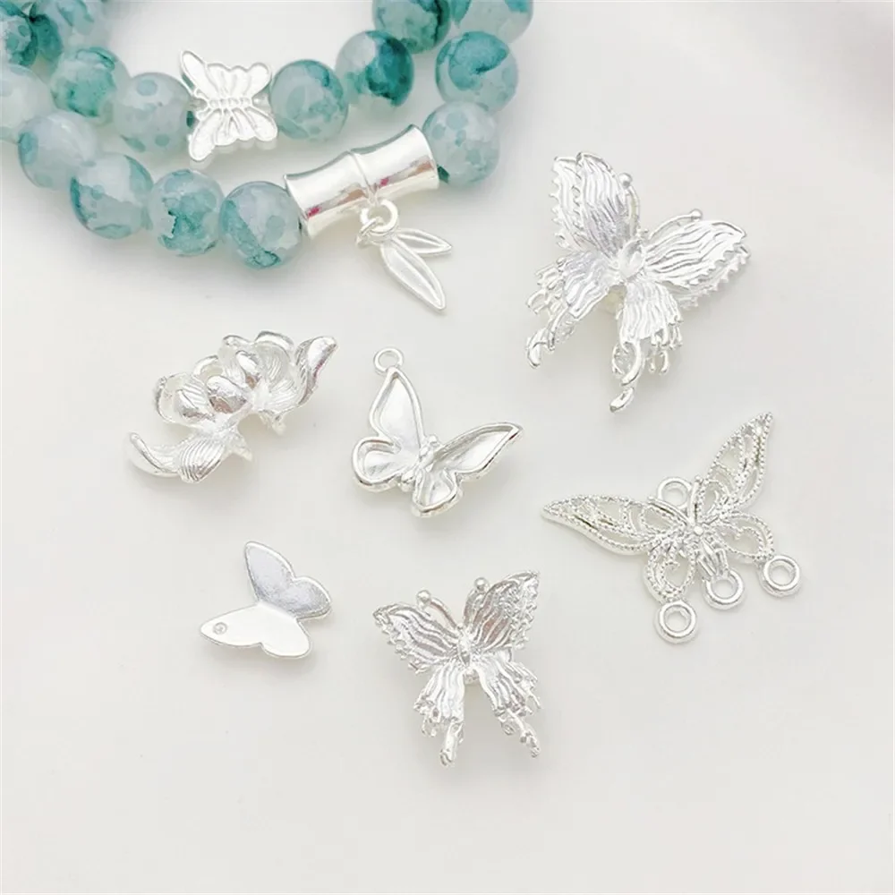Bright Silver Butterfly Pendant Half Bracelet Beaded Metal Bead Spacer Handmade DIY Bracelet Necklace Jewelry Material Accessori - Image 3