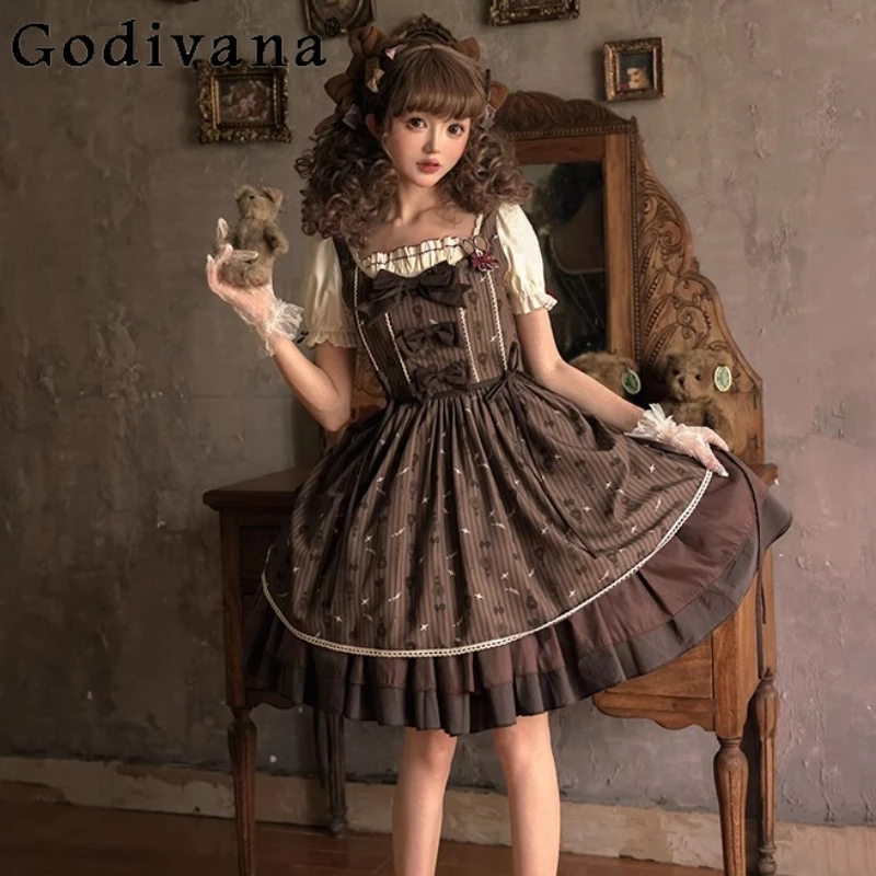

Original Retro Lolita OP Princess Dress 2025 Summer New Sweet Girls Women Cute Print Elegant High Waist Lo Dresses Vestidos