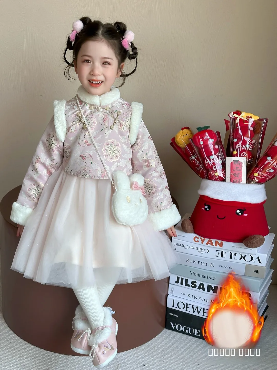 

Thiened Cotton Girl's Ancient Chinese Sle Dr Cute Princ Net Skirt Children's Traditional Costume Winter New Arrival