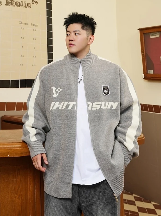 

Trendy plus Size Men's Casual Knitwear Open Cardigan Sweater Stand Collar Loose Fit Extra Large Fat Men's Winter Warm Clothes