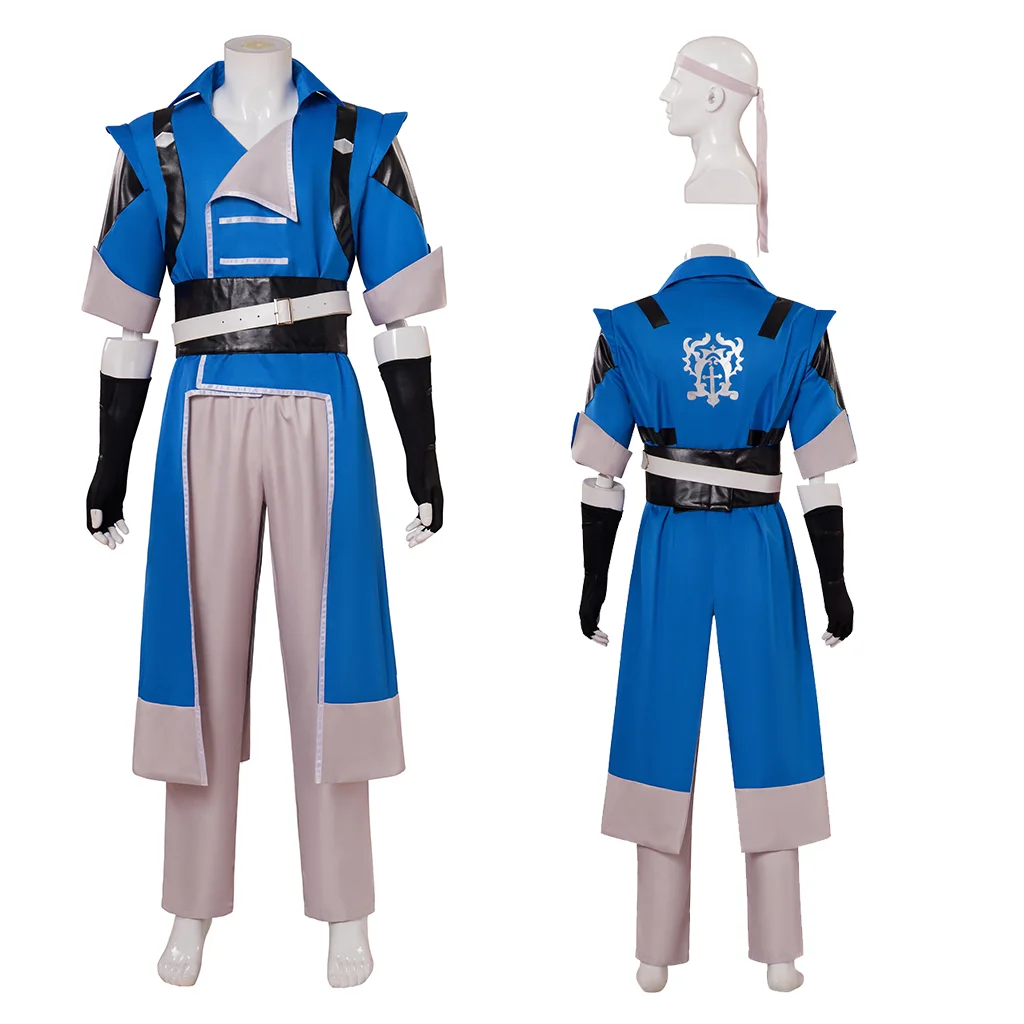 Game Richter Belmont Cosplay Costume Blue Samurai Costume Top Pants with Belt Full Halloween Costume