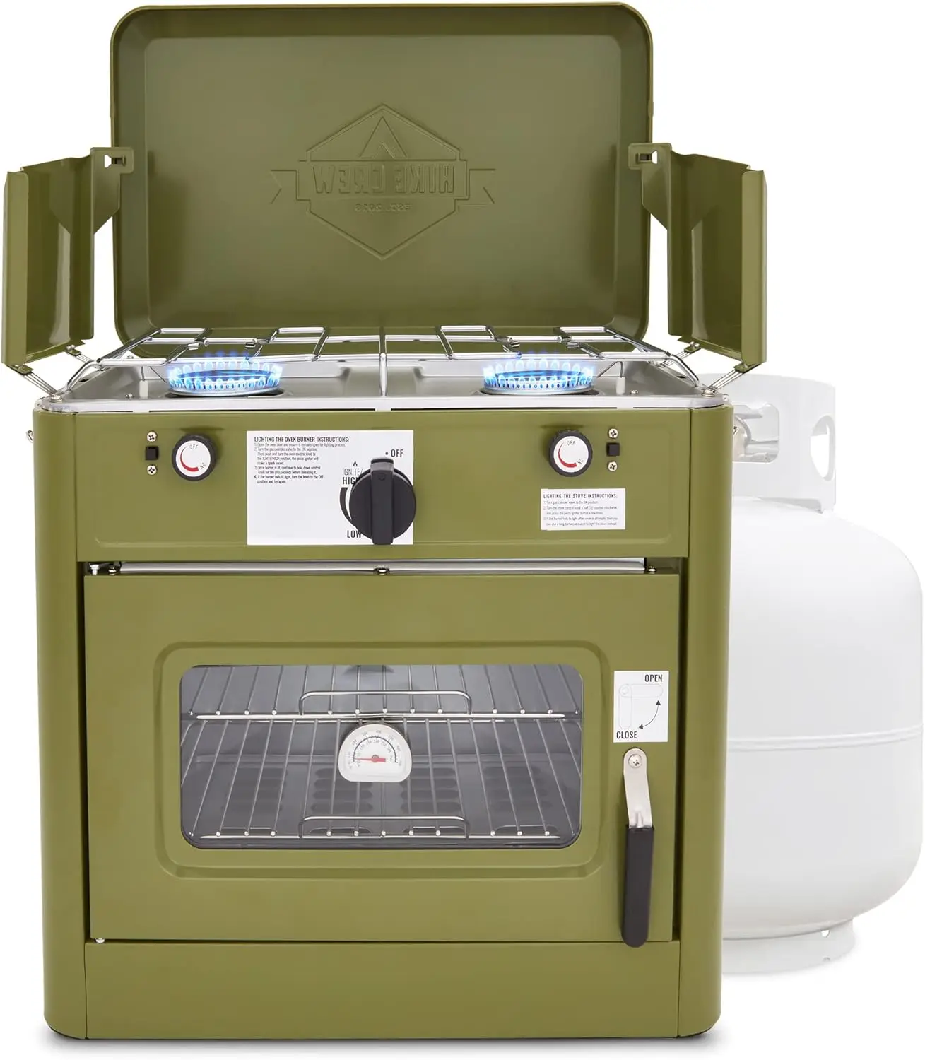 Outdoor Gas Camping Oven w/Carry Bag | CSA Approved Portable Propane-Powered 2-Burner Stove & Oven | Auto Ignition