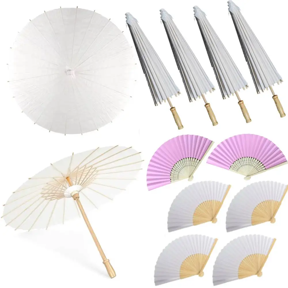 60 cm weiße Hochzeits-Papierschirme, Fächer, chinesischer Holzgriff, weiß, DIY, rustikale Fotografie-Requisiten für Babyparty, Party, Hochzeit