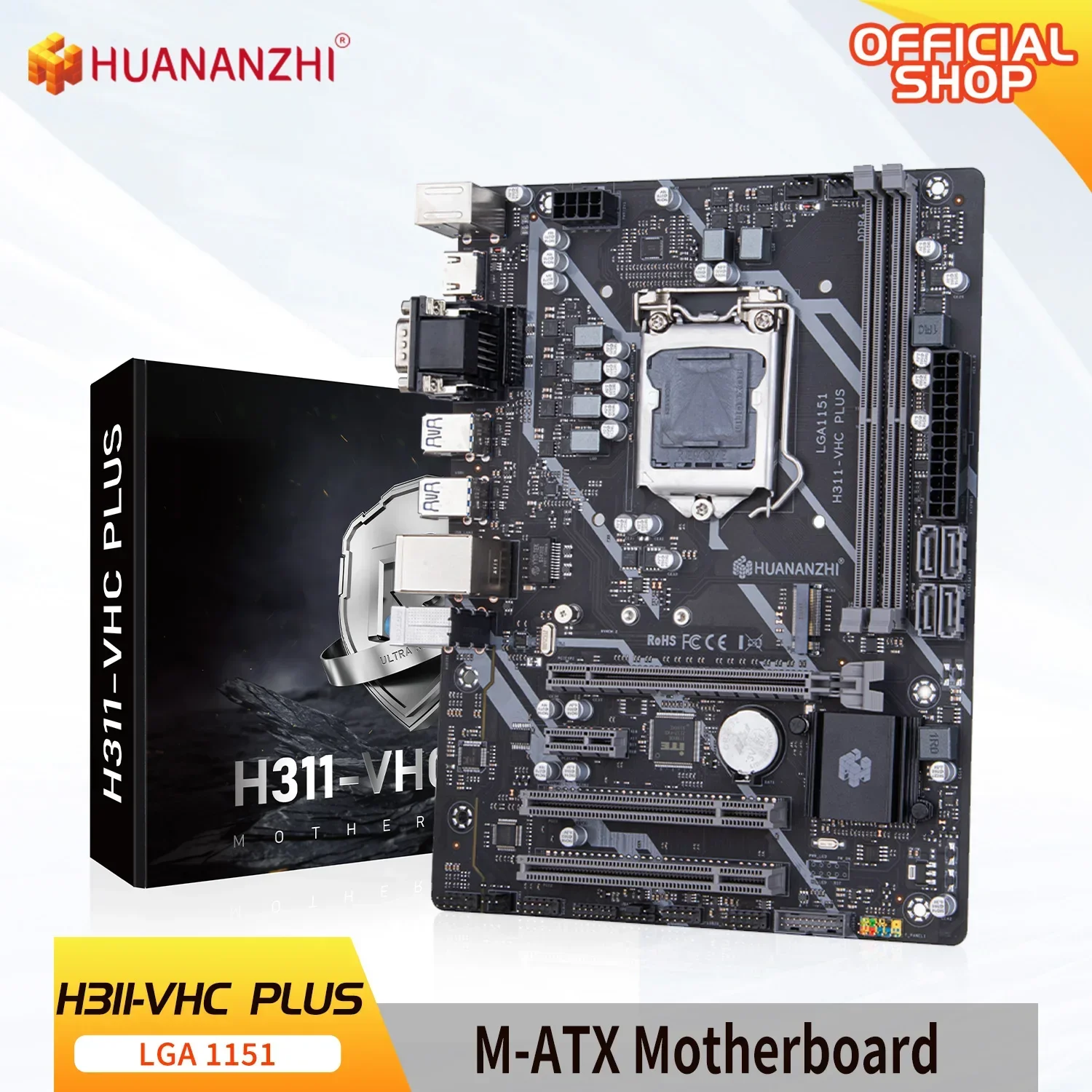 HUANANZHI H311 VHC PLUS Motherboard Intel LGA 1151 Support 6/7/8/9 generation DDR4 2133/2400/2666MHz 32GB M.2 SATA3 USB3.0 VGA