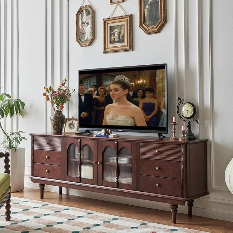 

French solid wood TV cabinet, small apartment medium and ancient style with drawers multi-functional locker household retro