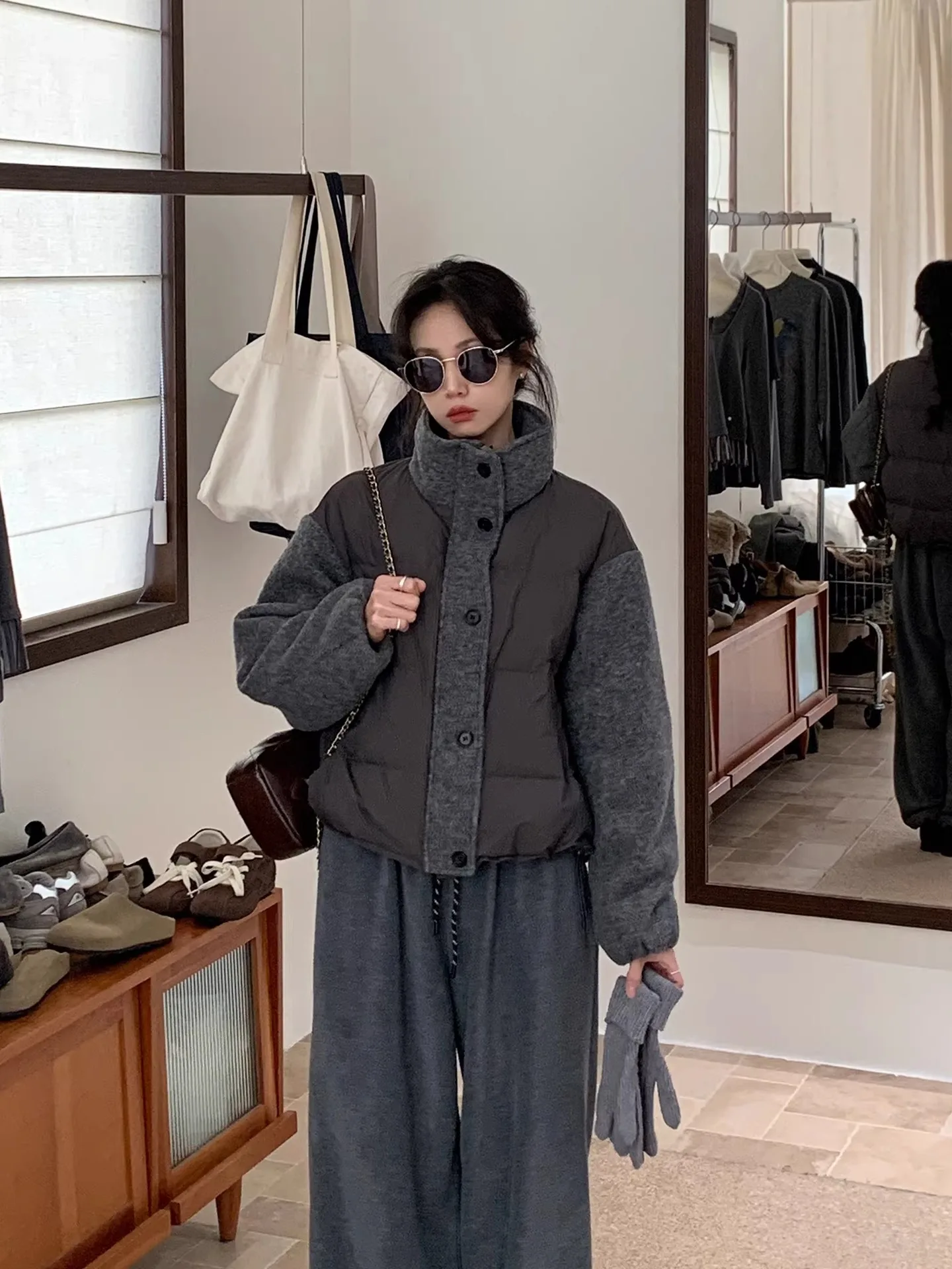 

BRIVIN корейский шерстяной дафл в стиле пэчворк, женское зимнее пальто, теплое модное пальто с хлебом, пуховое Jaet Long Sve Stand Co...