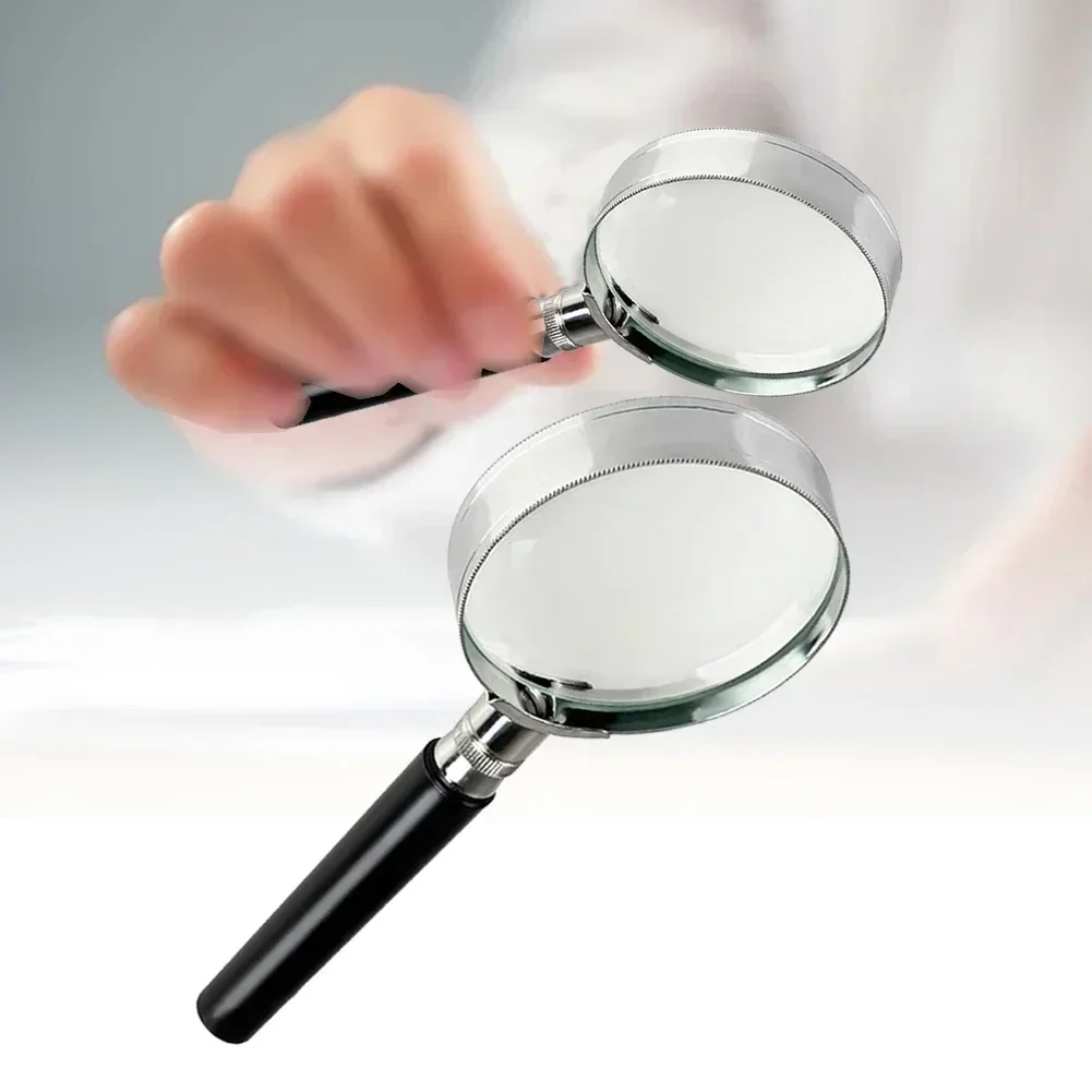 75mm To100mm 2inch Portable Handheld 5X Magnifying Glass Retro Handle Magnifier Eye Loupe Glass Magnification Handheld Magnifier