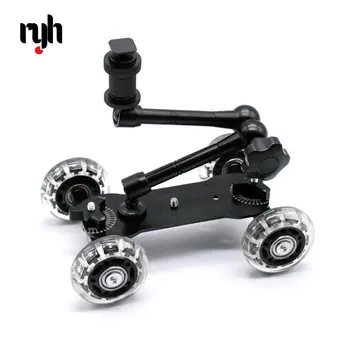 Mobile Rolling Sliding Dolly Stabilizer Skater Slider 11" Articulating Magic Arm Camera Stand Photography Car Dolly for GoPro 9 8 6 5