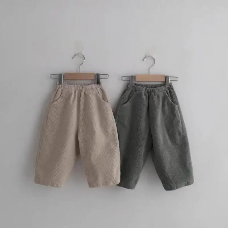 2024 Autumn New Baby Loose Trousers Solid Infant Boy Corduroy Casual Pants Toddler Girl Straight Pants Versatile Baby Clothes