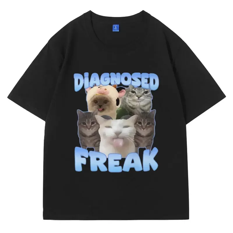 Diagnosed Freak Funny Watermelon Cat Meme T-shirt  Women Oversized Streetwear T Shirt Fashion Oversized Cotton T Shirts Male