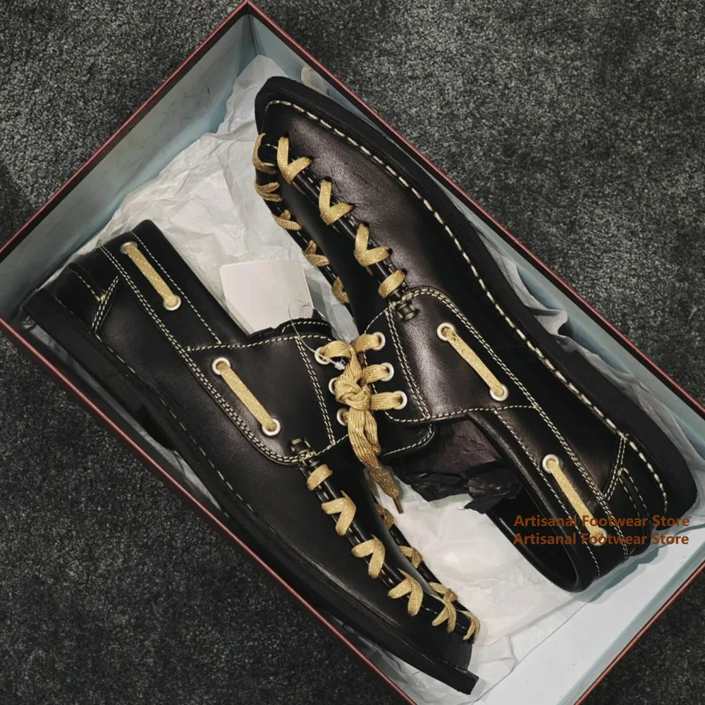 Cross-Strapped Brown/black Leather Shoes Vintage Square-Toe Derby Shoes Flat-Soled Loafers Trendy Multi-Colors Men's Shoes