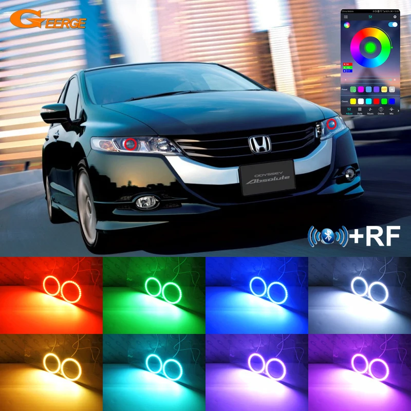

For Honda Odyssey RB3 RB4 2008 - 2011 2012 2013 Day Light Bluetooth App Ultra Bright Multi-Color RGB LED Angel Eyes Halo Rings
