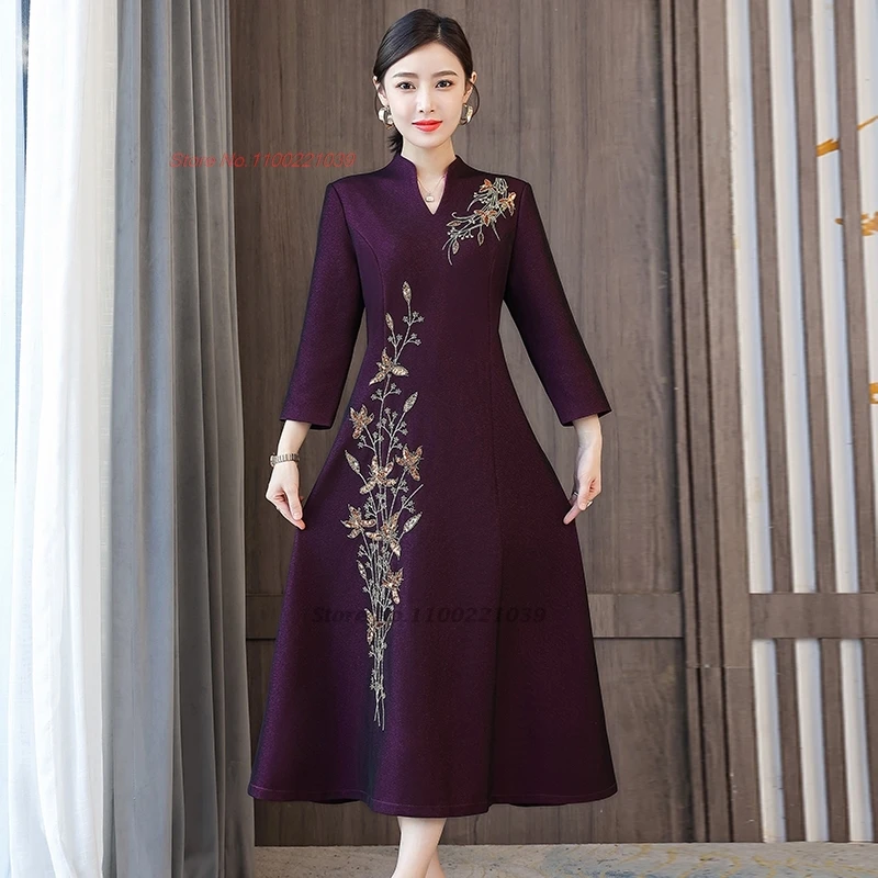 2024 ชุดแต่งงานจีนปรับปรุง cheongsam แห่งชาติดอกไม้เย็บปักถักร้อย A-Line ชุด Oriental จัดเลี้ยงชุดราตรี vestido