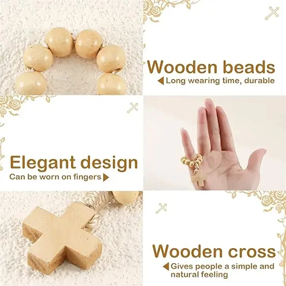 مسبحة خشبية صغيرة متقاطعة للأصابع خاتم صلاة كاثوليكي للمناولة المعمودية هدية لحفلات الزفاف للضيوف بالتواصل الأول #5