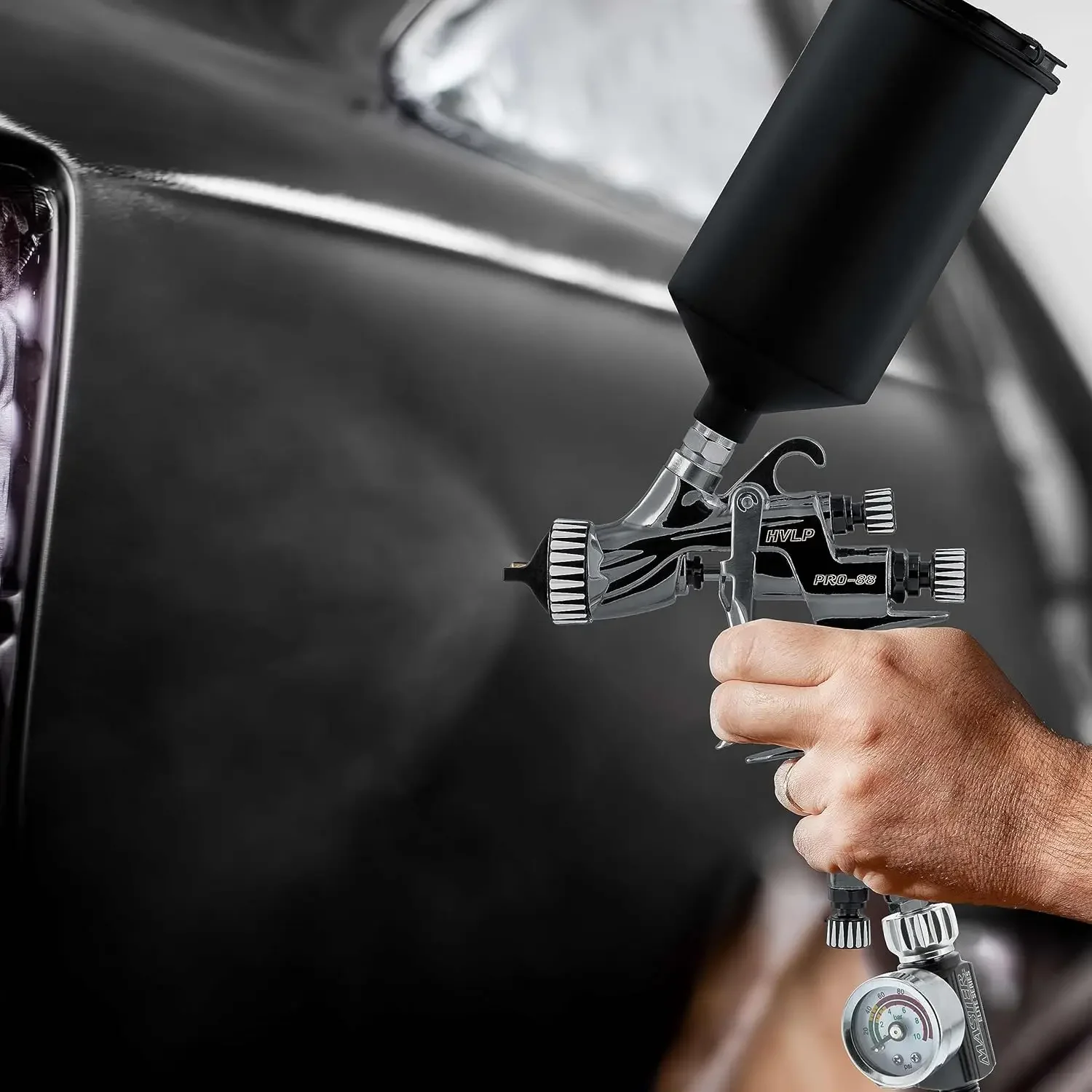 Elite Performance PRO-88 Series HVLP Spray Gun Ultimate Kit with 3 Fluid Tip Sets 1.3, 1.4 and 1.8mm and Air Pressure Regulator