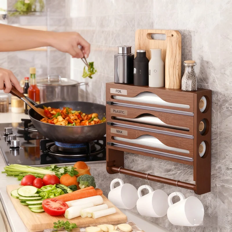 

Настенный диспенсер для бамбуковой фольги с резаком, диспенсер для кухонной упаковочной пленки, диспенсер для фольги с резаком, для кухни