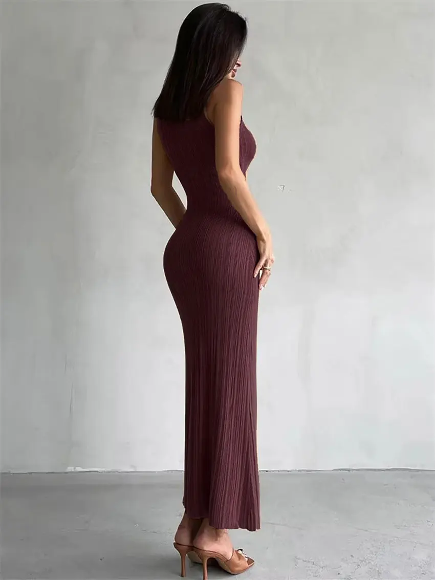 Robe tricotée à col haut pour femmes, sans manches, débardeur, jupe élégante à col roulé, soirée, Club, vente en gros, 2025