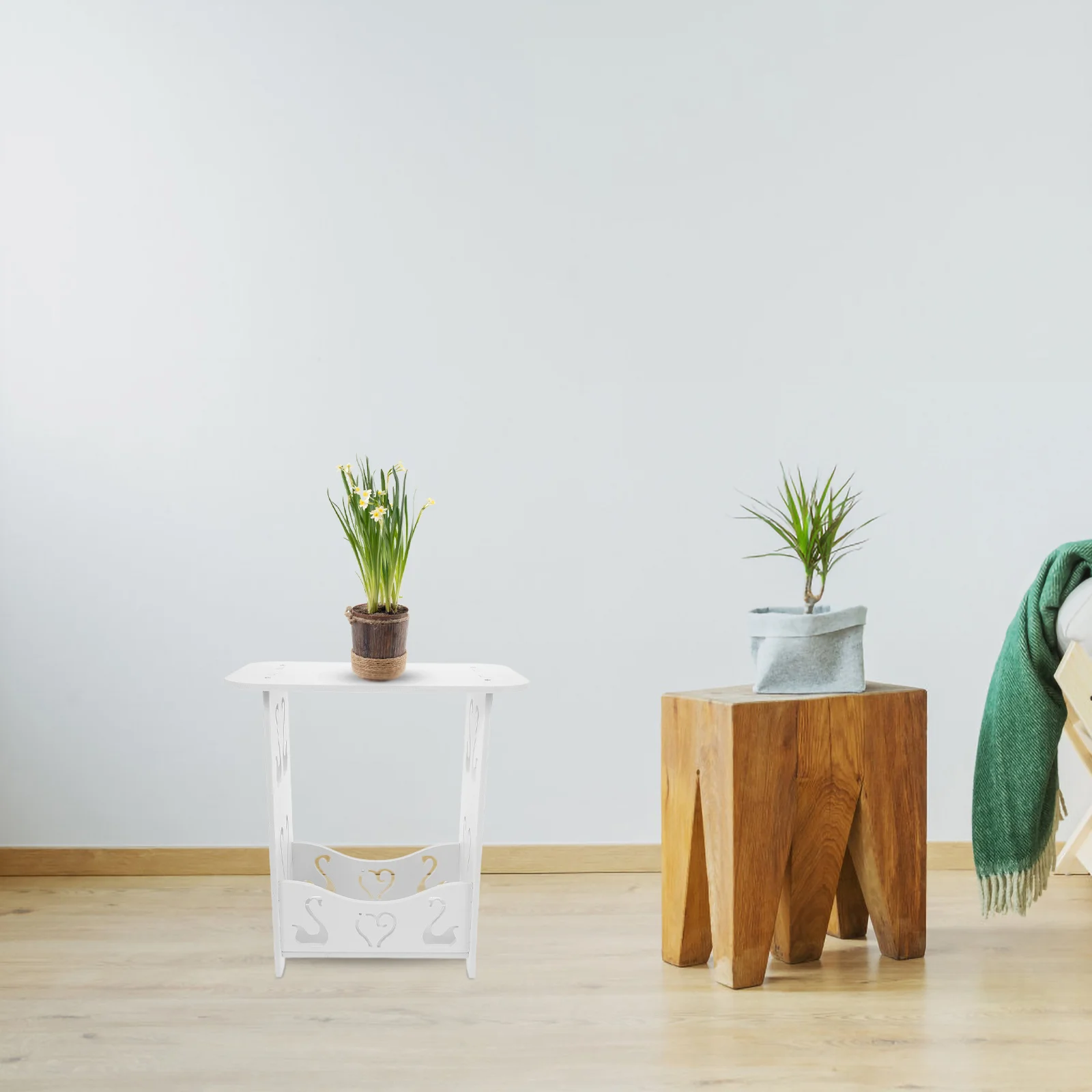 

White 2-Tier Small Vanity Table Compact Makeup Stand Nightstand Bedside Organizer Bedroom Living Room Table