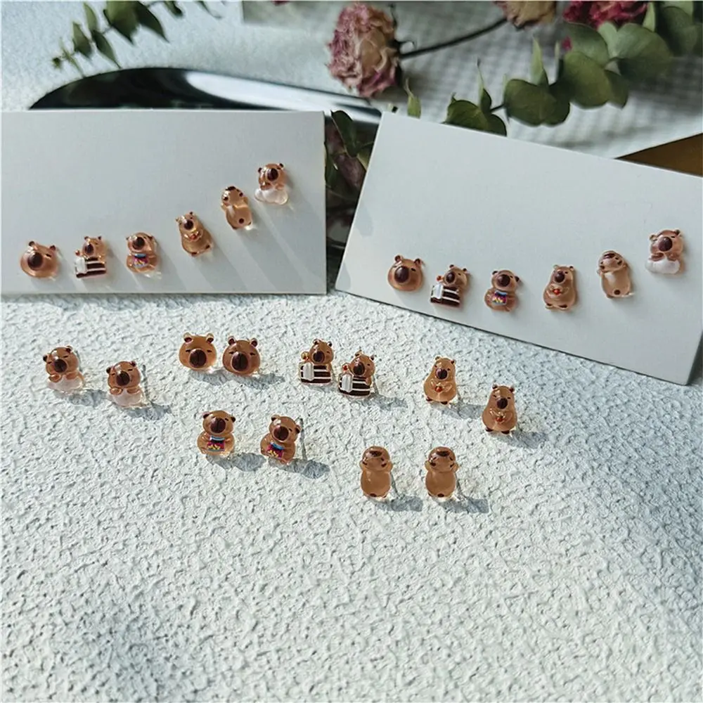 Sweet Korean Style Capybara Stud Earring Transparent Handmade Mini Ear Studs Cartoon Jewelry Accessories Party