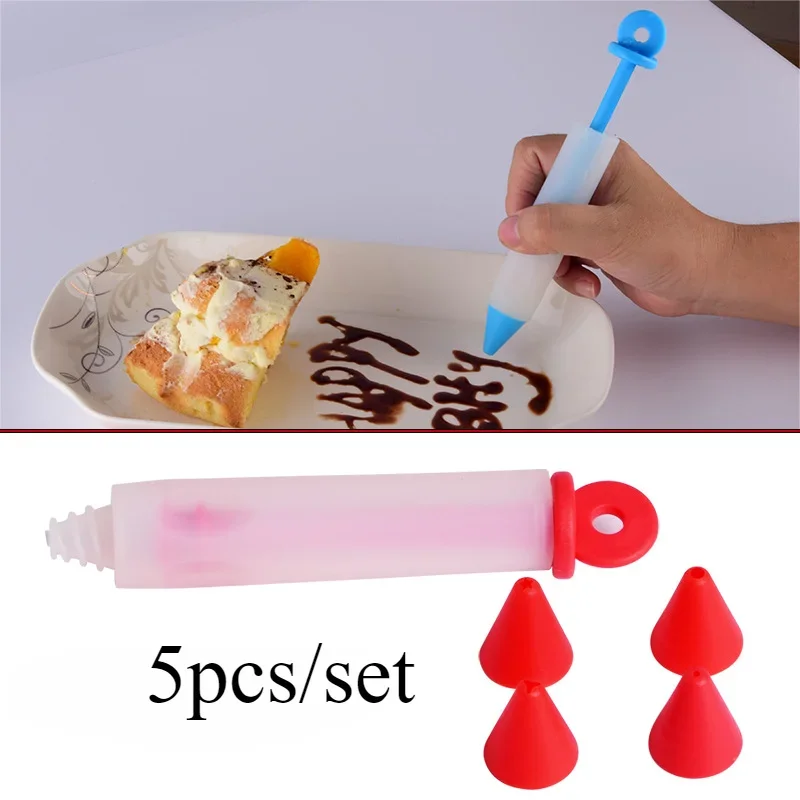 Hot Sales Food Writing Pen Decorating Silicone Pens with 4 Patterns of Icing Piping Pen Tip Cookie Cream Pastry Decorate Pens