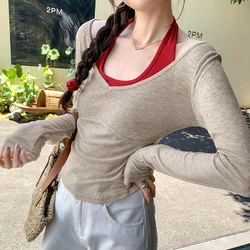 Korean Long Sleeved T-shirt Women 2024 New Fashion Sun Protection V-neck Loose Top Leisure Versatile Pullover Tops