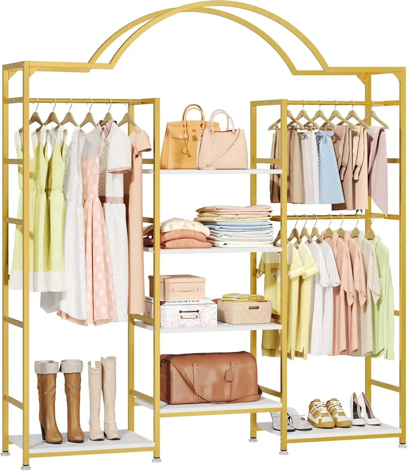 Heavy Duty Clothes Rack with Storage Shelves, Closet Organizer System for Hanging Clothes, 4-Tier Garment Rack Wardrobe