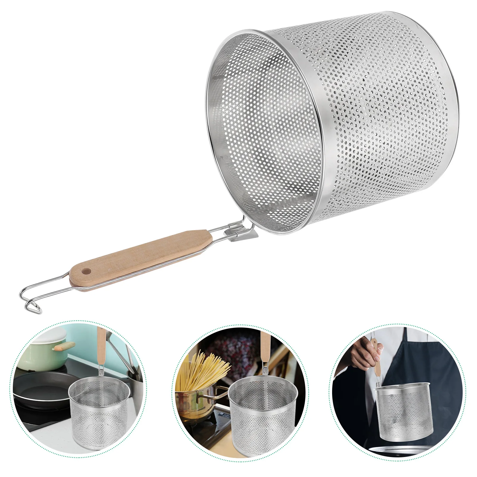 

Stainless Steel Fine Mesh Noodle With Handle Deep Frying Basket Drain Sieve For Kitchen Soup Vegetable Cooking Restaurant Home